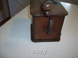 ANTIQUE LOGAN & STROBRIDGE WOOD & CAST iRON COFFEE GRINDER