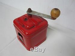 ANTIQUE MEAMS w HOLLAND WINDMILL LABEL RED TIN COFFEE GRINDER