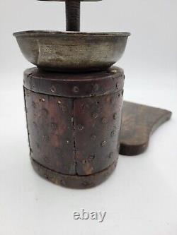 ANTIQUE OTTOMAN Turkish Wrought Iron/Tin and Wood Coffee Grinder Mill