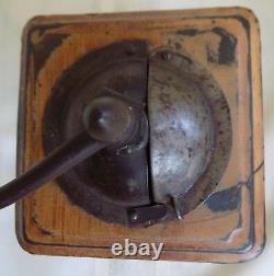 ANTIQUE PRIMITIVE Mutzig Framont COFFEE GRINDER Tin Tole Grain Painted Signed