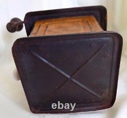 ANTIQUE PRIMITIVE Mutzig Framont COFFEE GRINDER Tin Tole Grain Painted Signed