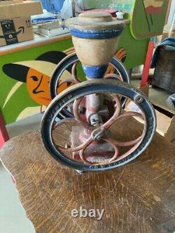 ANTIQUE original paint COFFEE GRINDER 12 Two wheel
