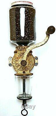 ARCADE # 3 COFFEE GRINDER Antique WALL MOUNT Victorian BURR MILL Jar CAST IRON