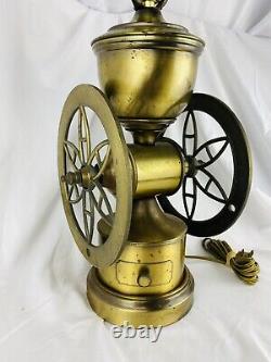 ATQ Brass Coffee Grinder Mill DOUBLE WHEEL TABLE LAMP LIGHT WORKS
