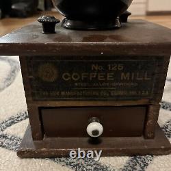 Antique 1800's Sun Manufacturing co. No. 125 Coffee Mill Grinder. RARE Working