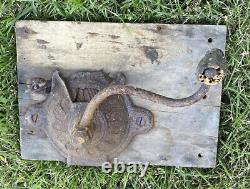 Antique 1800s COFFEE GRINDER Wall Mount Cast Iron Metal Wood Primitive Decor