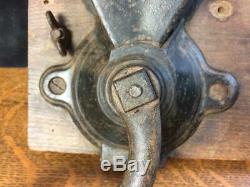 Antique 1800s COFFEE GRINDER Wall Mount Cast Iron Metal Wood Rustic Primitive