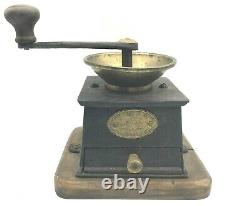 Antique 1880's George Slater Coffee Grinder # 2 Cast Iron, Brass & Wood
