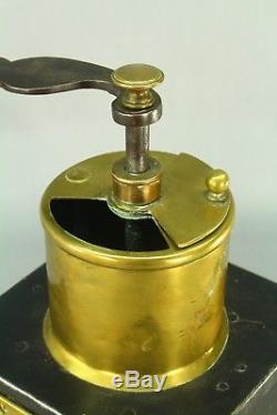 Antique 1883 Iron & Brass Coffee Grinder Grinding Machine w. Porcelain Knob