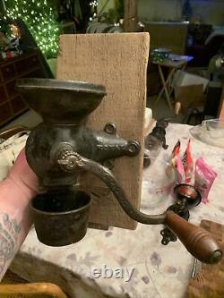 Antique, 1884 ROYAL Cast Iron Wall Mount Coffee Grinder With Rare Cast Iron Cup