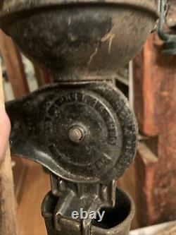 Antique, 1884 ROYAL Cast Iron Wall Mount Coffee Grinder With Rare Cast Iron Cup