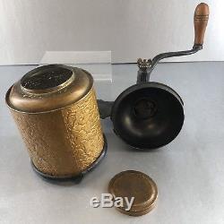 Antique 1896 Original Cast Iron Coffee Mill Grinder Metal Jar Wall Mount Vintage