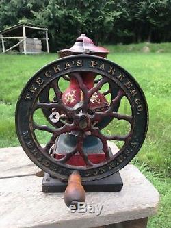 Antique 1897 Cha's Parker No. 200 Coffee Grinder 9 Wheels Cast Iron RARE