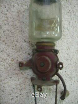 Antique 1917 Rev-O-Noc Coffee Grinder Mill Wall Mount With Glass Canister & Lid