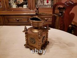 Antique 1930s Italian Solid Brass Metal Coffee Grinder Footed 10.5 Tall