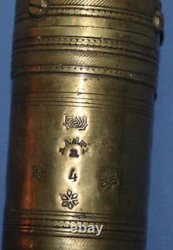Antique 19c Ottoman Turkish brass coffee grinder mill with markings
