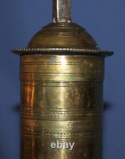Antique 19c Ottoman Turkish brass coffee grinder mill with markings