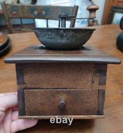 Antique 19th Century Dovetailed with Drawer Coffee Grinder