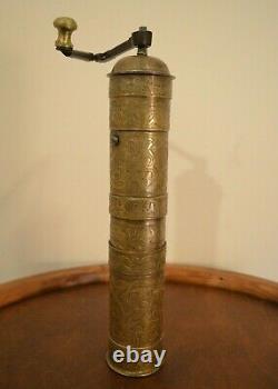 Antique 19th c Brass Spice Pepper Grinder / Coffee Mill Middle East Hand Grinder
