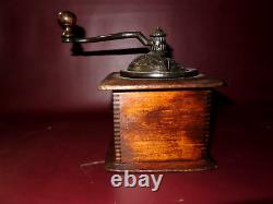 Antique 6 Dovetailed Boxwood Cast Iron Hand Crank Single Drawer Coffee Grinder