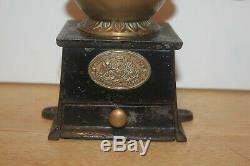 Antique A KENDRICK No. 0 Brass Hopper & Cast Iron Coffee Grinder Box with drawer