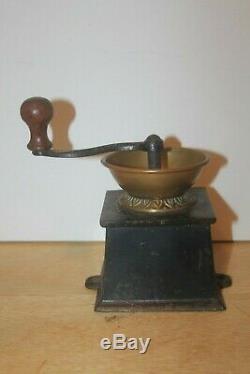 Antique A KENDRICK No. 0 Brass Hopper & Cast Iron Coffee Grinder Box with drawer