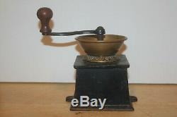 Antique A KENDRICK No. 0 Brass Hopper & Cast Iron Coffee Grinder Box with drawer