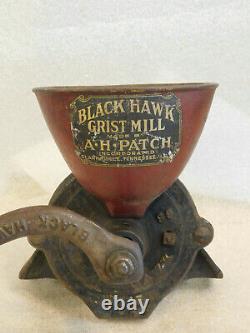 Antique AH Patch Black Hawk Cast Iron Grain Grist Corn Coffee GRINDER MILL