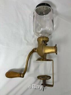 Antique ARCADE CRYSTAL # 1 Wall Mount Coffee Mill Grinder Gold