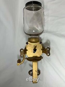 Antique ARCADE CRYSTAL # 1 Wall Mount Coffee Mill Grinder Gold