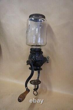 Antique ARCADE CRYSTAL No. 3 Wall Mount Cast Iron Coffee Bean Grinder, Catch Cup