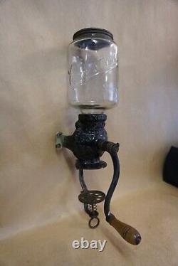 Antique ARCADE CRYSTAL No. 3 Wall Mount Cast Iron Coffee Bean Grinder, Catch Cup