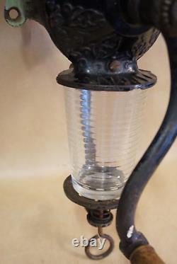 Antique ARCADE CRYSTAL No. 3 Wall Mount Cast Iron Coffee Bean Grinder, Catch Cup