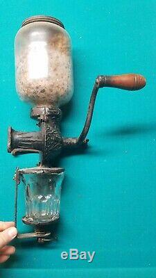 Antique ARCADE CRYSTAL Wall Mount Cast Iron Coffee Grinder
