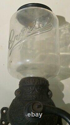 Antique ARCADE CRYSTAL wall mounted coffee grinder