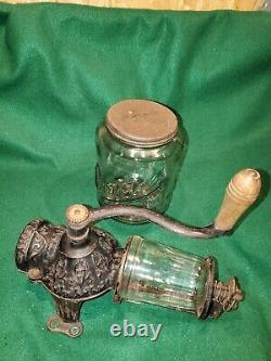 Antique ARCADE Crystal Coffee Grinder No 3 with Catch Cup