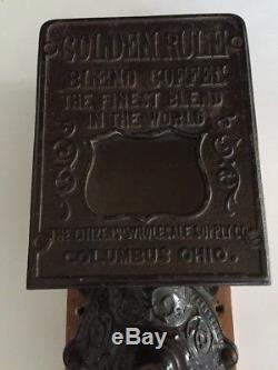 Antique Advertising Wall Mount Coffee Grinder MILL Golden Rule Columbus, Ohio