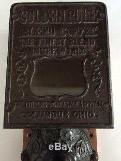 Antique Advertising Wall Mount Coffee Grinder MILL Golden Rule Columbus, Ohio
