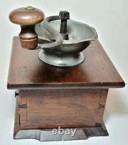 Antique American 19th. C. Dovetailed Coffee Grinder By rare Pennsylvania. Maker