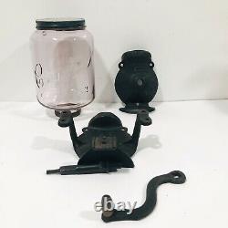 Antique Arcade Cast Iron Coffee Grinder Primitive Kitchen Tools Purple Glass