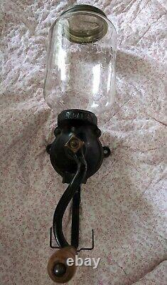 Antique Arcade Coffee Grinder #25 Cast Iron Wall Mount Original Lid Nice