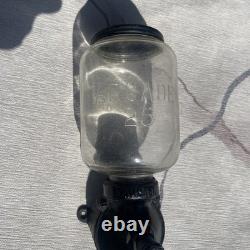 Antique Arcade Crystal 25 Wall Mount Glass Cast Iron Coffee Grinder -Missing Cup