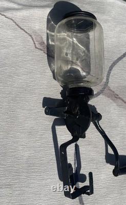 Antique Arcade Crystal 25 Wall Mount Glass Cast Iron Coffee Grinder -Missing Cup