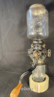 Antique Arcade Crystal # 3 Wall Mount Coffee Grinder with Glass Catch Cup