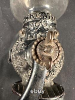 Antique Arcade Crystal # 3 Wall Mount Coffee Grinder with Glass Catch Cup