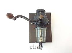 Antique Arcade Crystal Cast Iron Black Wall Mount Coffee Grinder with Glass Cup