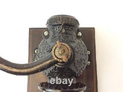 Antique Arcade Crystal Cast Iron Black Wall Mount Coffee Grinder with Glass Cup