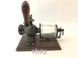 Antique Arcade Crystal Cast Iron Black Wall Mount Coffee Grinder with Glass Cup