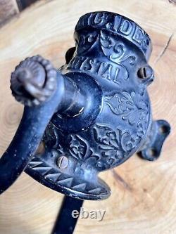 Antique Arcade Crystal Cast Iron Coffee Grinder witho Original glass Wall Mount