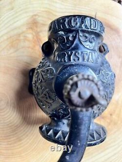 Antique Arcade Crystal Cast Iron Coffee Grinder witho Original glass Wall Mount